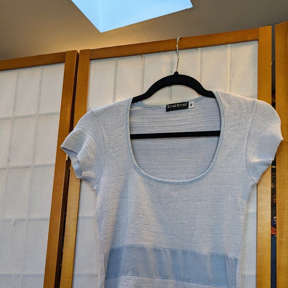 Vintage Y2K bebe Powder-Blue Cap Sleeve Peek-a-boo Sweater - Picture 4 of 13